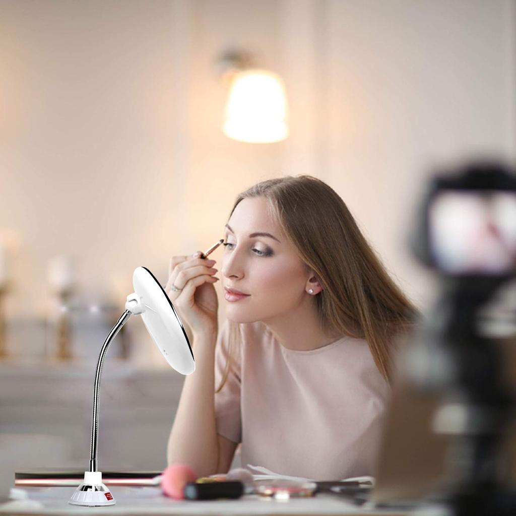 Flexibilní husí krk 6,8" 10x zvětšovací LED osvětlené kosmetické zrcátko, koupelnové kosmetické zrcátko s přísavkou, 360 stupňů