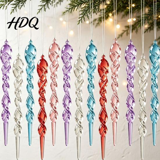 Decorative Pendants 12Pcs Colorful for Holiday Windows Ornaments Acrylic Spiral Icicle Twisted Ice Bar Hanging