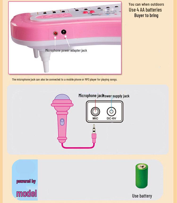Children's 37-Key Mini Electronic Keyboard with Microphone - Multifunctional Piano Music Toy for Girls