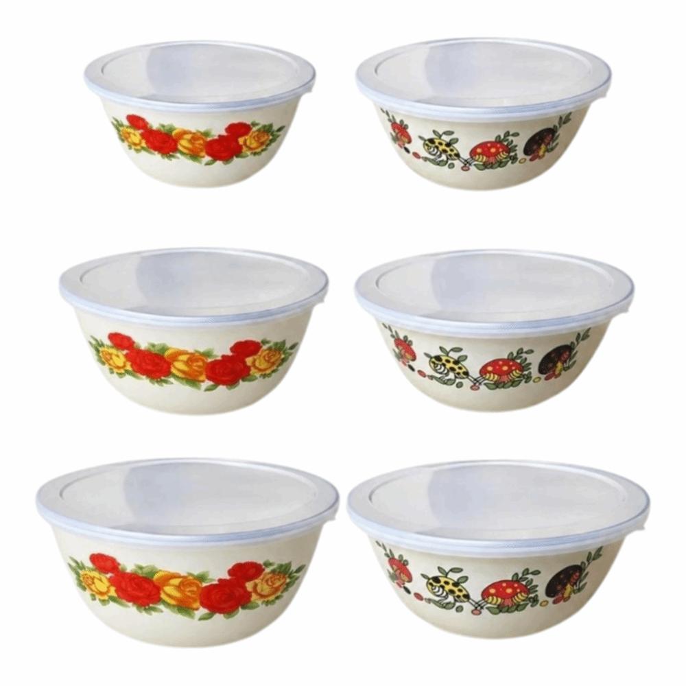 with Lid Enamel Mixing Bowl Chinese Rose Print Instant Noodle Bowl Vintage Enamel Bowl Camping