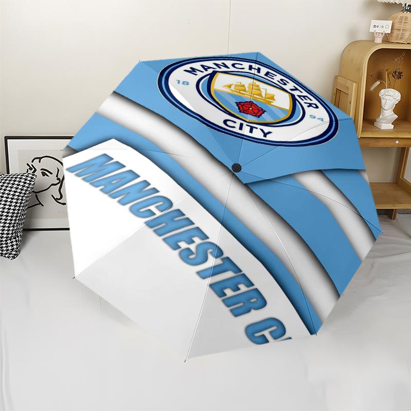 Manchester City Theme Automatic Umbrella, Lightweight & Portable, 8 Rib, Perfect for Outdoor Travel, Birthdays, Christmas, Gifts.