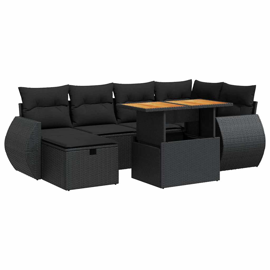 Vidaxl 8-Cz. Furniture Set With Cushions, Black, Poly Rattan And Acacia