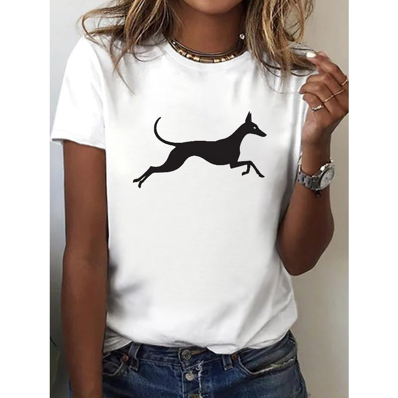 Women's Greyhound Dog Print T-Shirt - Short Sleeve Crew Neck Casual Top with Greyhound Design, Greyhound Breed Lover Apparel,