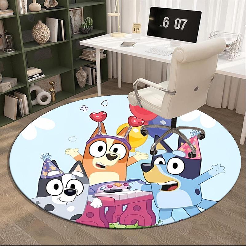 Bluey Friends Adventure Round Rug for Livingroom,Bedroom, Palyroom, Chair Rug, Area Rug, Circle Carpet, Fan Christmas Gift