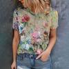 Women's V-Neck Flower Printed Top Fashion Versatile Short Sleeve Comfortable Daily T-Shirts Women’s