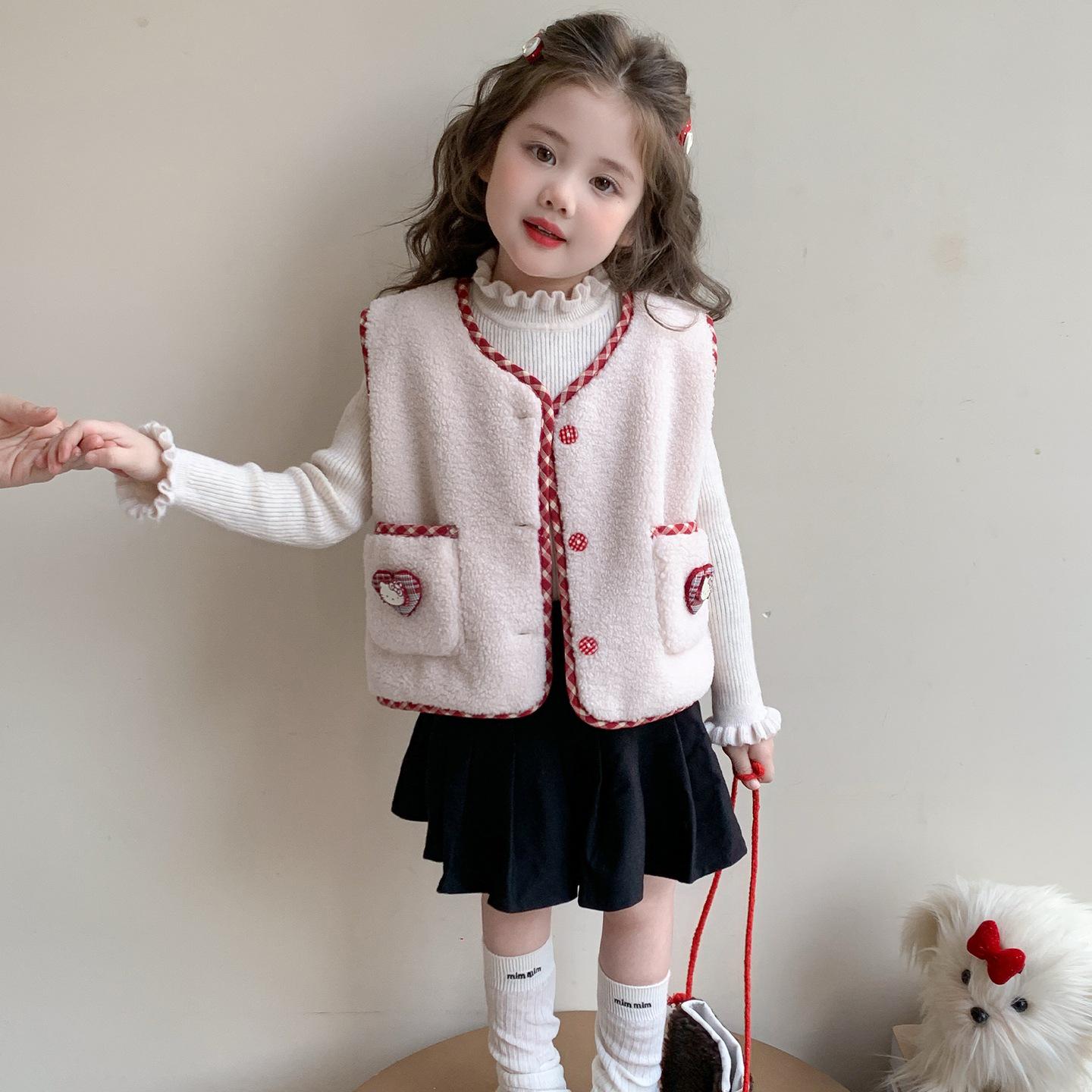 

2025 Девочковый зимний жилет на флисовой подкладке - Теплая безрукавка для малышей 140cm грязно-белый