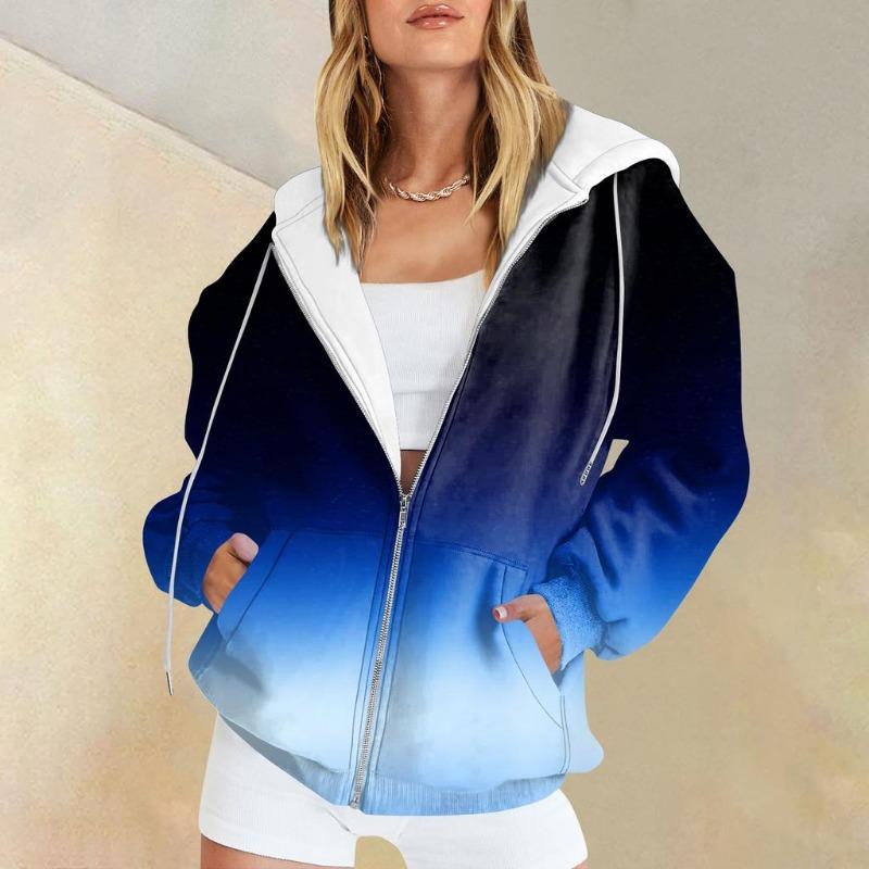 Damen Hoodies Casual Fashion Gradient Printed Langarmshirts Pullover Hoodies Reißverschluss Sweatshirts Mantel
