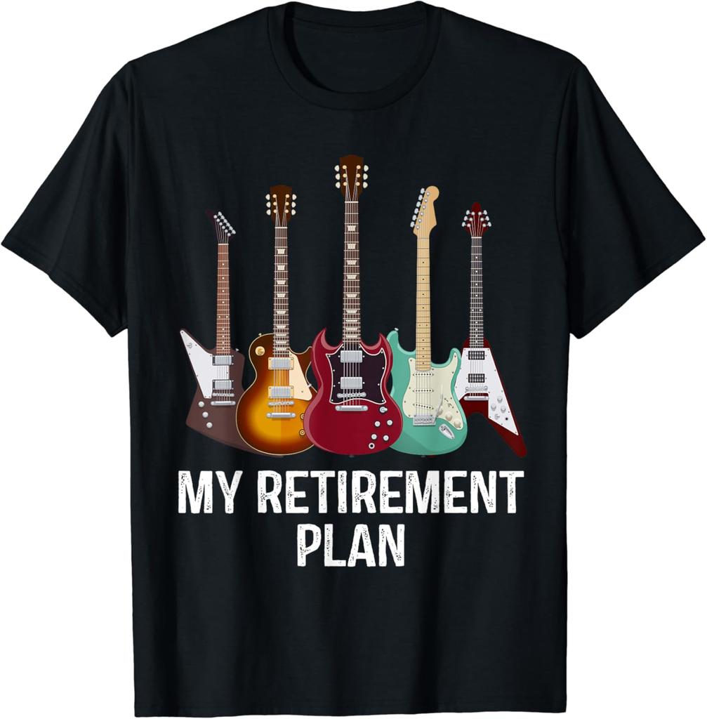 2026 My Retirement Plan Guitar Gift for Music Lovers and Guitarists Casual Summer Soft Top with Printed Pattern Shirt Men Women Clothing Short Sleeve