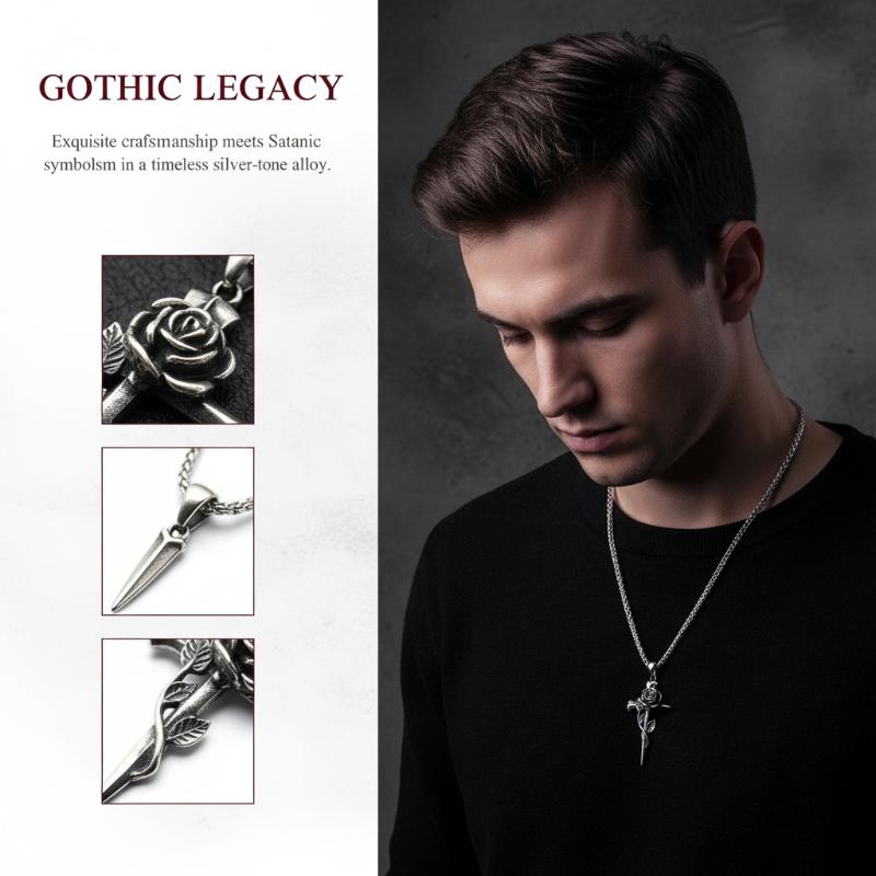 Fashion Vintage Rose Cross Pendant Necklace for Women Men Punk Goth Jewelry Chain for Romantic