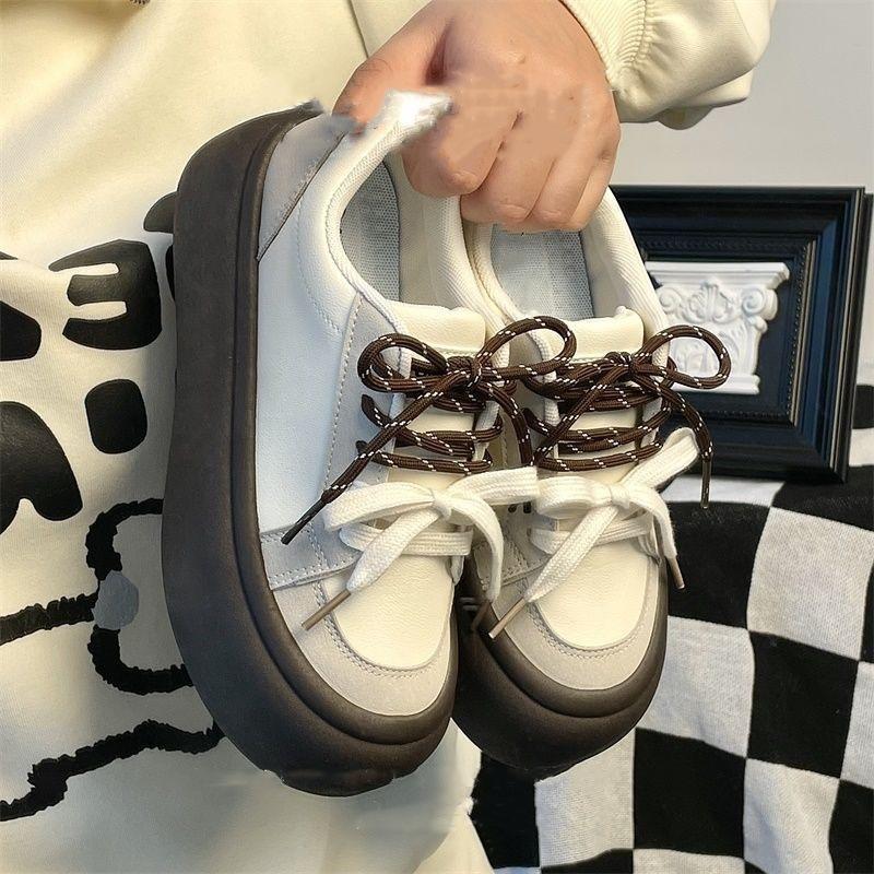 

Trendy Sneakers for Women 2025 Spring/Autumn New Thick-soled Korean-style Casual Shoes, Versatile and Fashionable Women s Shoes 35 бежевый