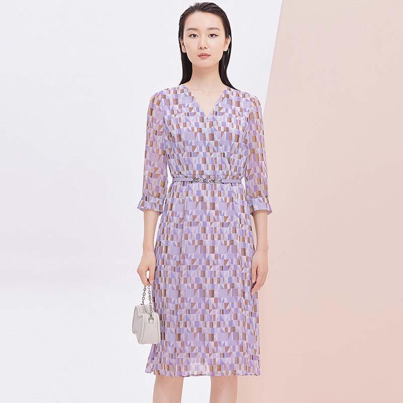 

JESSIE Elegant V-Neck Geometric Print A-Line Dress S