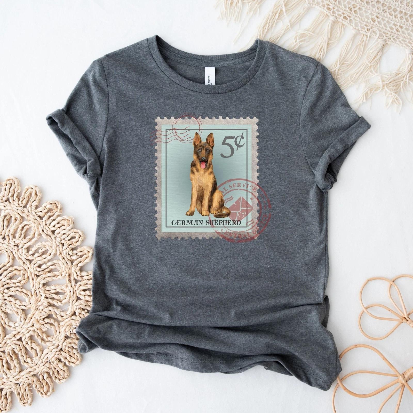 German Shepherd Dog Postage Stamp Shirt S