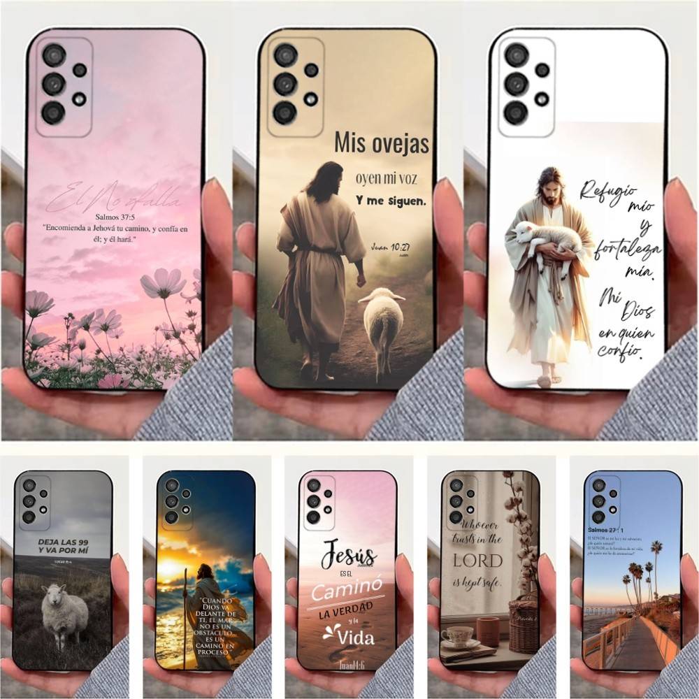 Spanish Bible Jesus Verse Phone For Samsung S25,S24,S23,S22,S20,S21,S10,Ultra,Plus,Lite,FE,Soft Silicone Black Cover