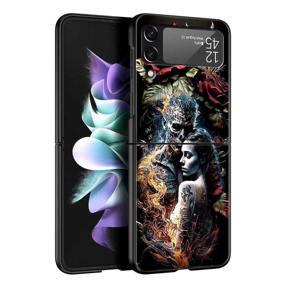 

Hard PC Phone Case For Samsung Galaxy Z Flip 7 6 5 4 Black Cover For Galaxy Z Flip 3 Foldable Shockproof Skeleton Love Skull Bag Z Flip 5