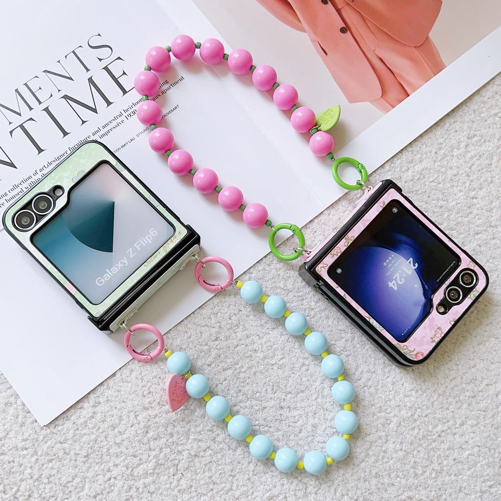 Bronzing Flower PU Leather Cover with Hinge Protection & Wrist Chain Strap Bracelet for Samsung Galaxy Z Flip 6 5 4 3 Phone Case