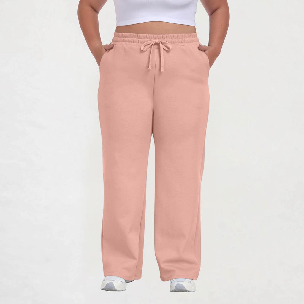 Women Plus Size Casual Loose Straight Leg Sweatpants with Pockets Drawstring Waist Relaxed Fit Lounge Trousers for Daily Wear