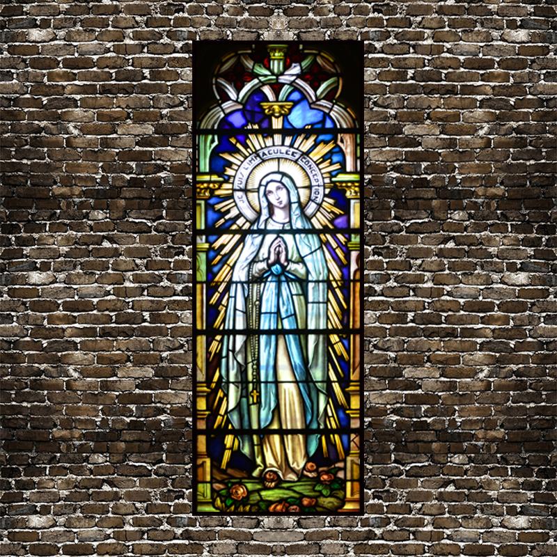 Pellicola Vetro Colorato Statico Stile Vintage Arte Sacra Adesivi per Finestre PVC Autoadesiva Pellicola Cristiana Europea Classica