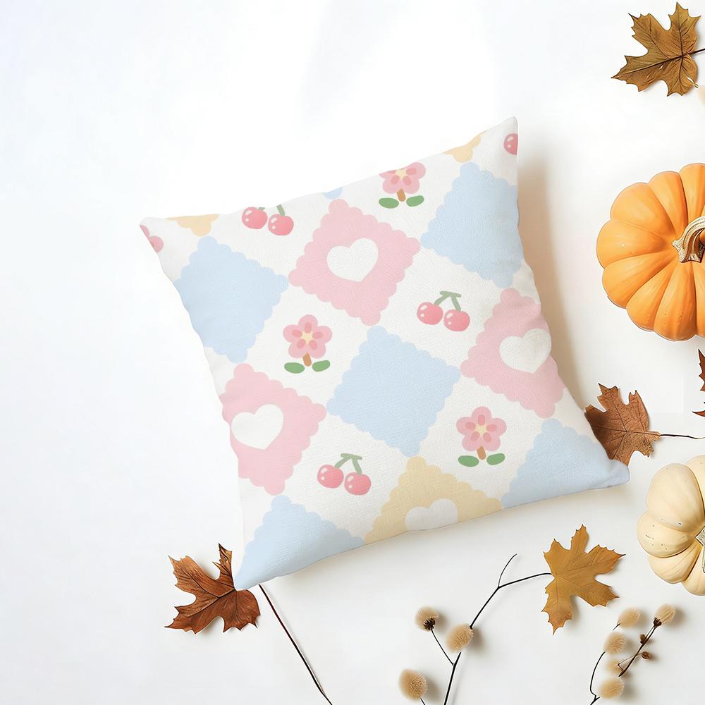 IINS Korean Style Background Pattern Ins Style Cushion Cover Washable Linen Pillowcase Soft for Daily Sofa Bed Home Room Decor
