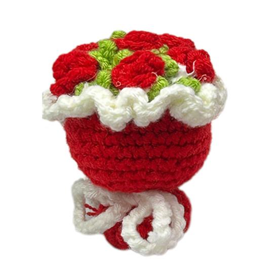 Crochet Rose Flower Bouquet Decoration Handmade Knitting Floral Ornament Finished Hand Woven Flower Table