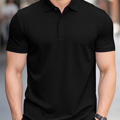 Camisa Casual Masculina de Verão Moda Cor Sólida Fibra de Poliéster Design Manga Curta Confortável Camisa Polo