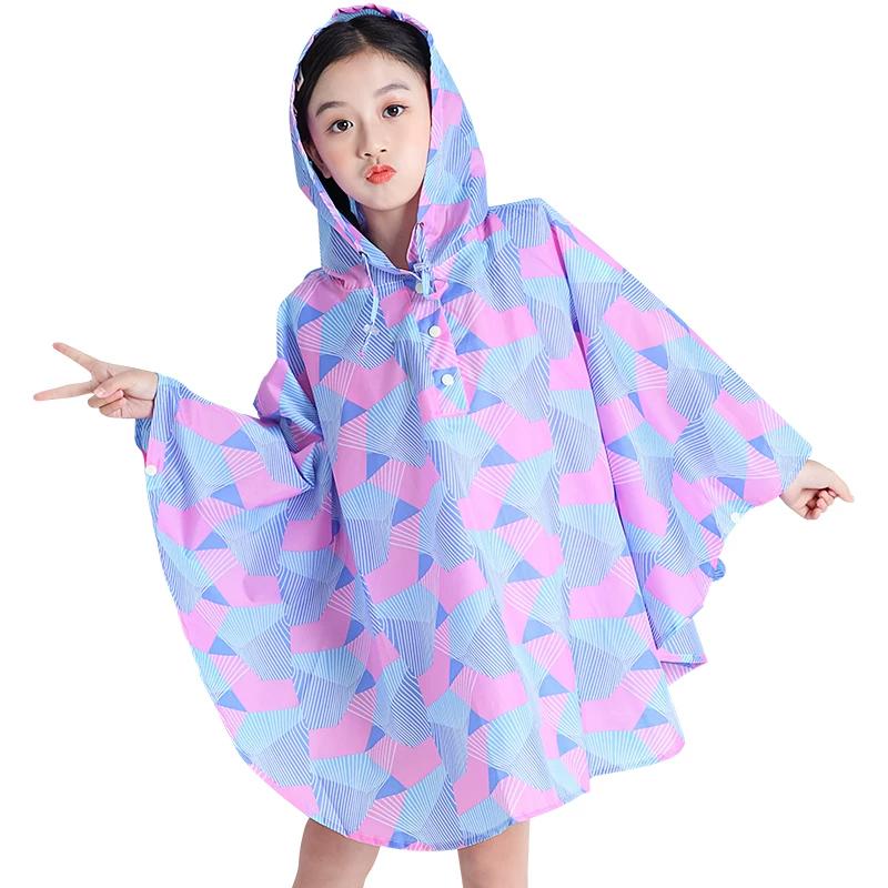 Kids Cape Raincoat Outdoor Walking Children Playing with Water Students Go to School Backpack Waterproof Poncho Multicolor