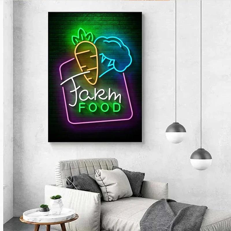 Neon Essen Nudeln Sushi Pizza Popcorn Bier Schild Poster Leinwand Malerei Drucke Wandkunst Bilder Bar Restaurant Heimdekor KEIN LED