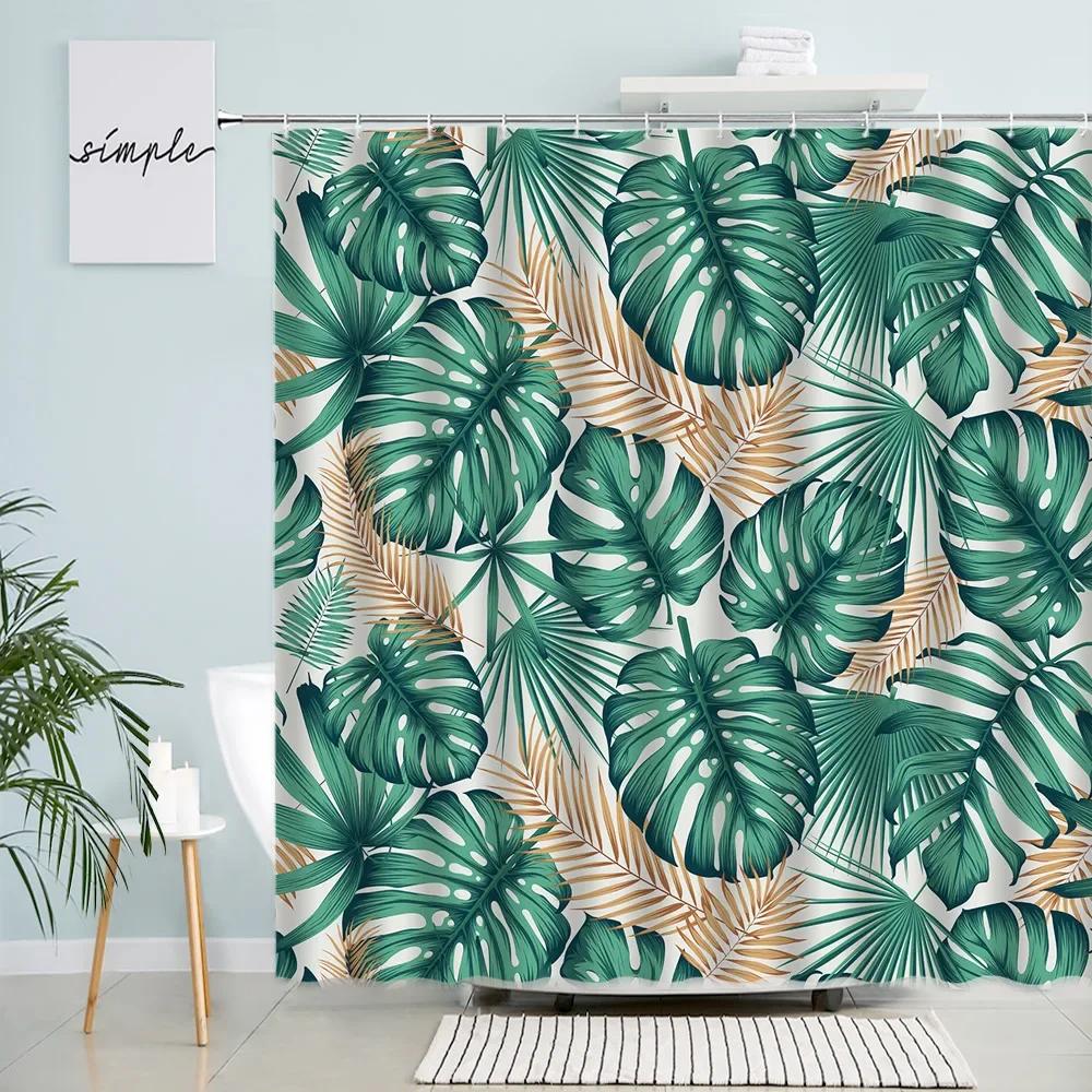 Tropical Plant Leaves Shower Curtains Creative Monstera Palm Banana Leaf Parrot Print Bath Curtain Set Bathroom Decor With Hooks