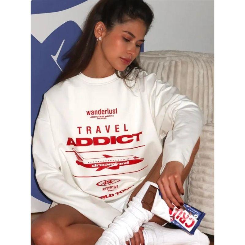 European and American Fashion Print Cotton Long sleeve Mid-Length T-shirt Women Oversize Tee T Shirt Top Women