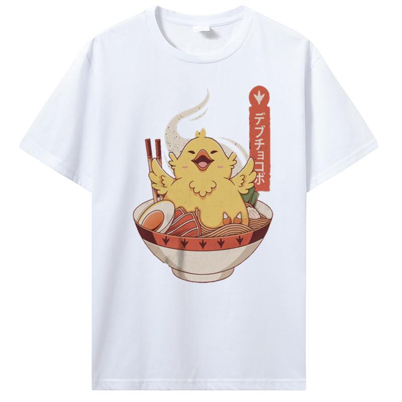 Lustiges Fettes Chocobo Ramen Final Fantasy T-Shirt Übergroß Baumwolle Kurzarm Benutzerdefiniertes T-Shirt Herren Hip Hop T-Shirt Tees Streetwear