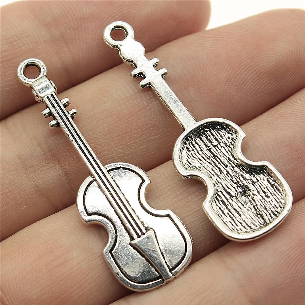 10pcs Musical Instrument Charms Antique Silver Color Guitar Microphone Violin French Horn Charms For Jewelry Making