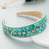 Women Headband Mini Stone Decor Rhinestone Rich Colors Wide Band Elastic Hair Decoration Anti-slip Turquoise Dating Hair Hoop Hair Accessories