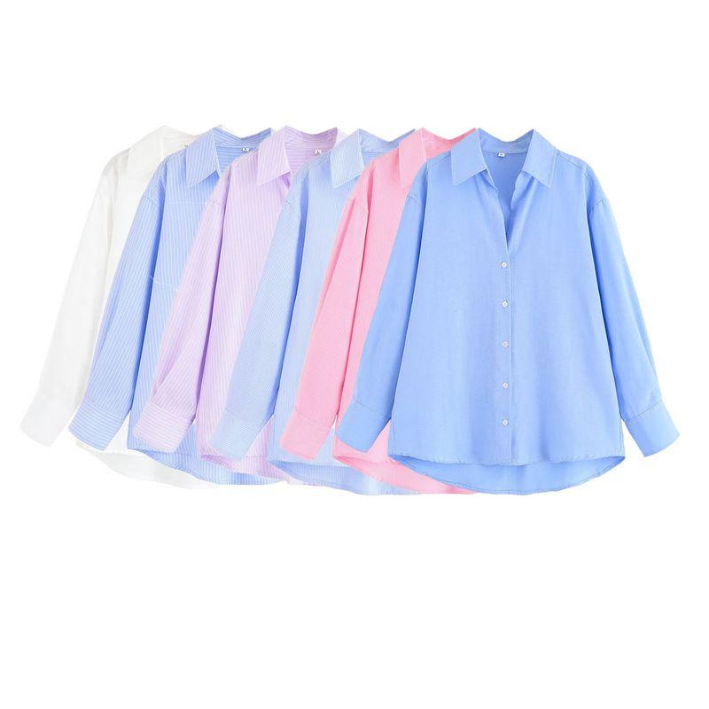 Kaslead New Arrival Women's Fashion Style Fashion Blended Long Sleeves Lapel Shirt 8741049