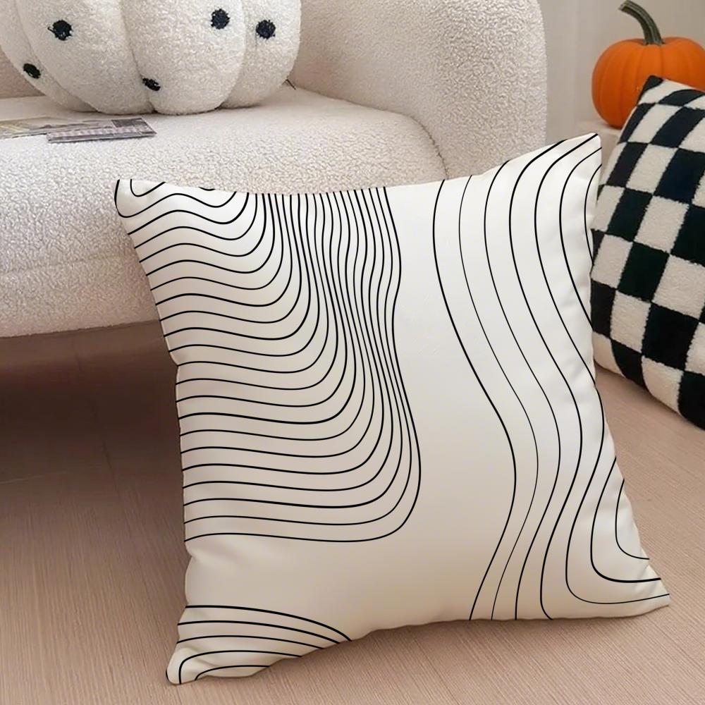 Minimalist Wave Lines Pillow Minimalist Art Cushion Cover Throw Pillow Cover Hidden Button Durable Polyester Chair Cushion