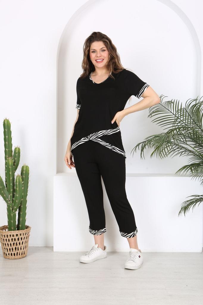 Damski Modny Zestaw Dresowy Duży Rozmiar Plus Size Z Detalami Garni Krzyżowym Czarny