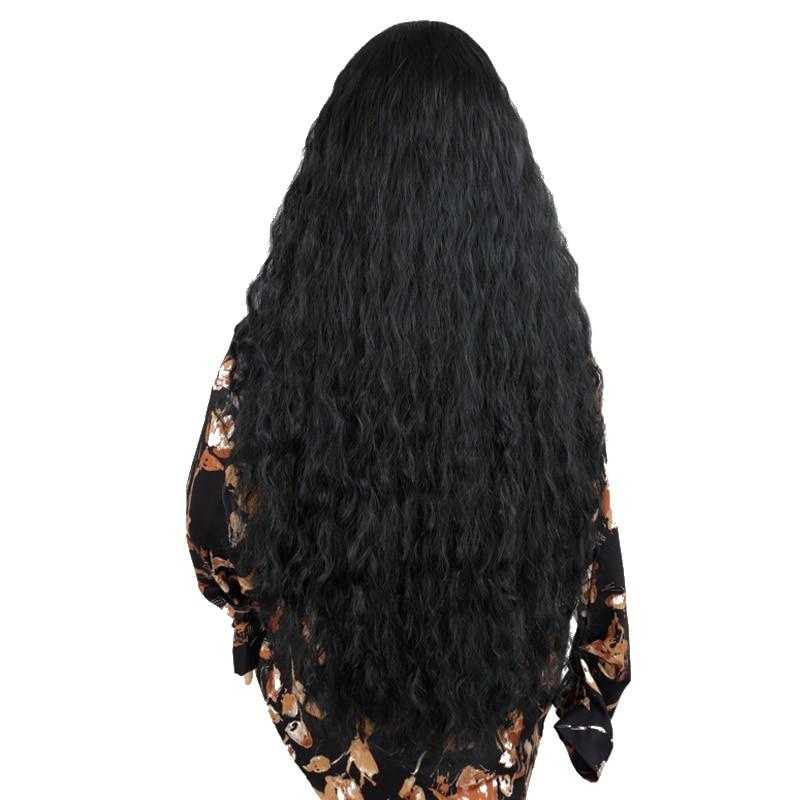 MISSQUEEN Lange gewellte Perücken, tiefe Wellen, lockige synthetische Perücke, blond, schwarz, 76,2 cm, Haarperücken für Frauen, Cosplay