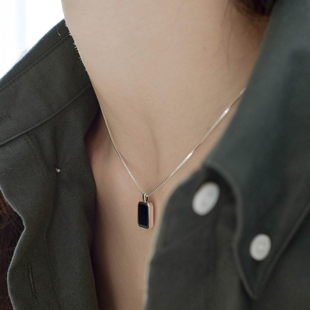 Square Onyx Box Chain Necklace with Gemstone Silver Necklace