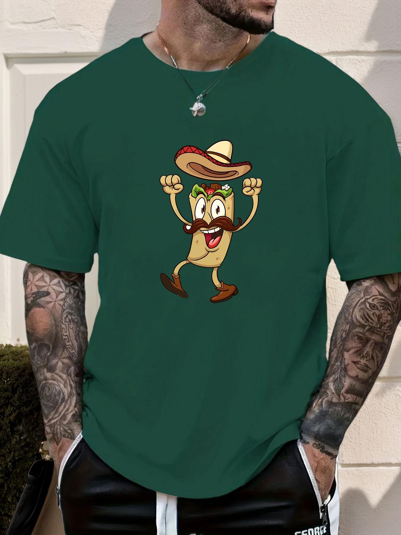 

Mens Summer Taco Graphic Tshirt Short Sleeve Daily Wear Featuring Dancing Taco Print 3XL