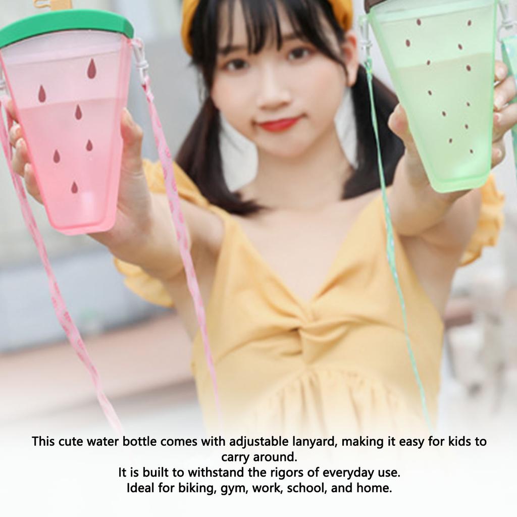 Kids Water Bottle with Straw Adjustable Strap PC Leakproof Reusable Toddler Cup for School Sport Travel Green Kiwi