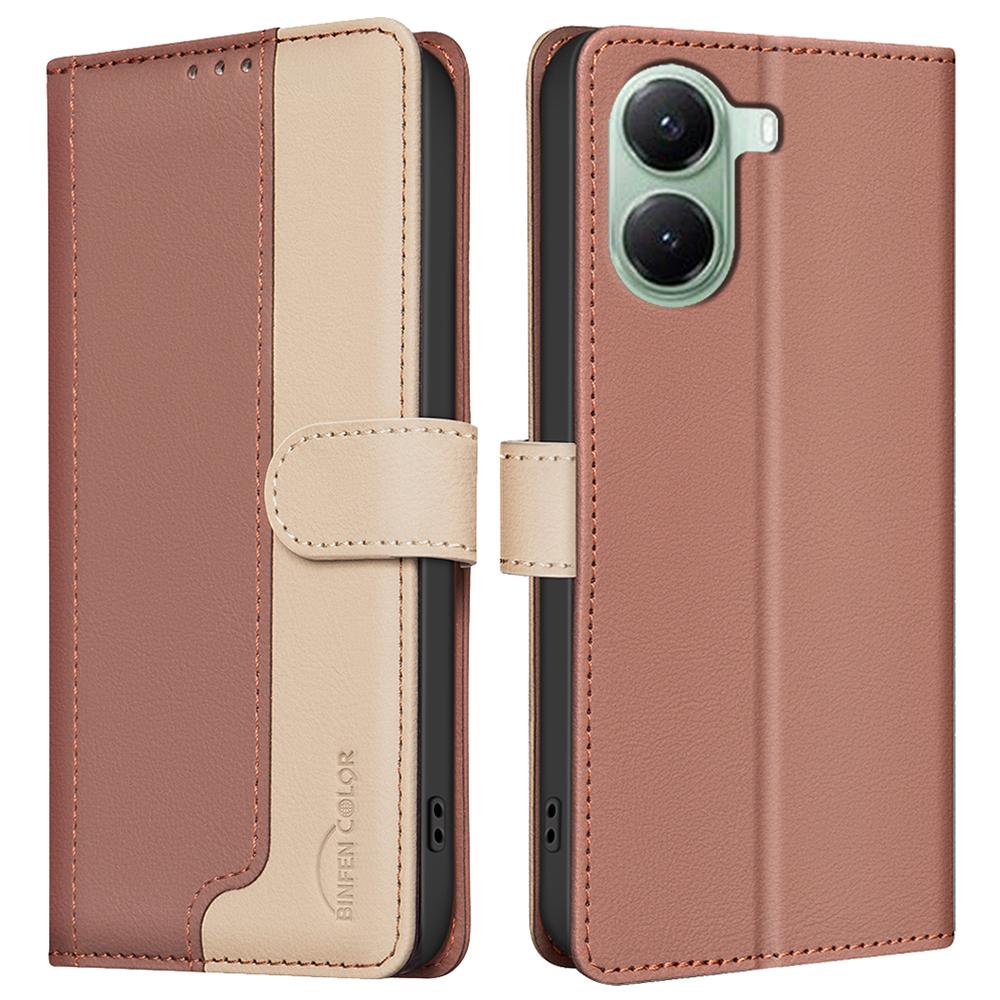 BINFEN COLOR BF33 Pouzdro na telefon pro Xiaomi Poco X7 Pro 5G/Redmi Turbo 4 5G Kožený kryt Splicingová barva Blokování RFID