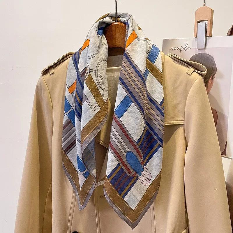 130cm Silk Square Scarf Women Large Shawls Matching Flowers Design Square Bandana Luxury Kerchief Scarf Female Foulards
