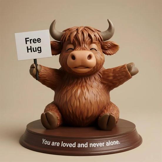 Highland Cow Figurine Emotional Support Highland Cow Statue Resin Cow Ornament with Funny Quotes Straight-Talking Companion for Desk Bookshelf Decor