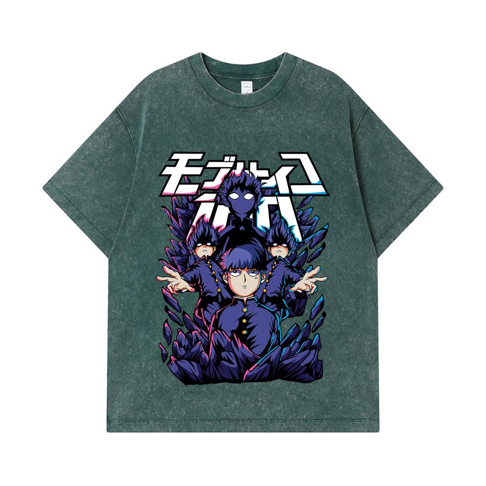 275 GSM Washed T-shirts 100% Cotton Mob Psycho 100 V1 Shiego Print Unisex Heavy Cotton T Shirt