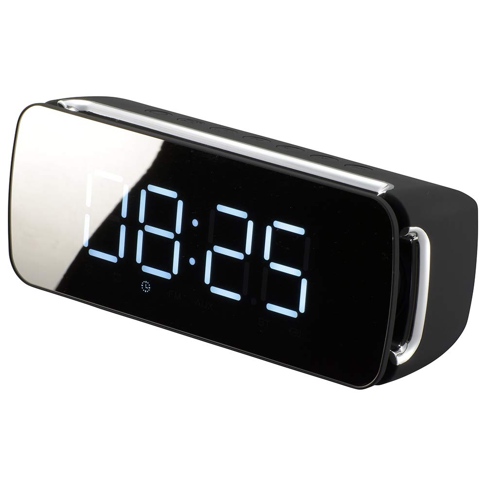 

OHM Electric AudioComm Wireless Bluetooth Alarm Wireless Desk Digital Clock Speaker, Speaker, Radio, Clock, Clock, Radio, USB, Illuminated, Black, чёрный