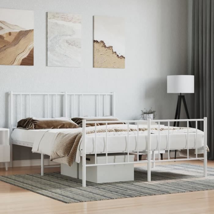 VidaXL Cadre de lit métal avec tête de lit-pied de lit blanc 140x190cm 352547
