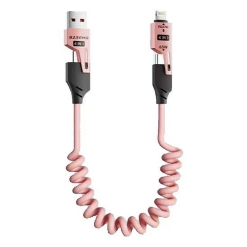 1PC car spring data cable 65W telescopic four-in-one fast charging, suitable for Huawei Apple 15/16 universal charging cable