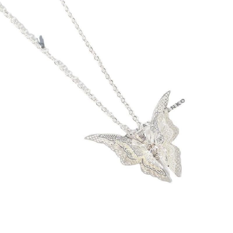 Elegant Silver-plated Hollow Butterfly Necklace With Sparkling Crystal Inlay