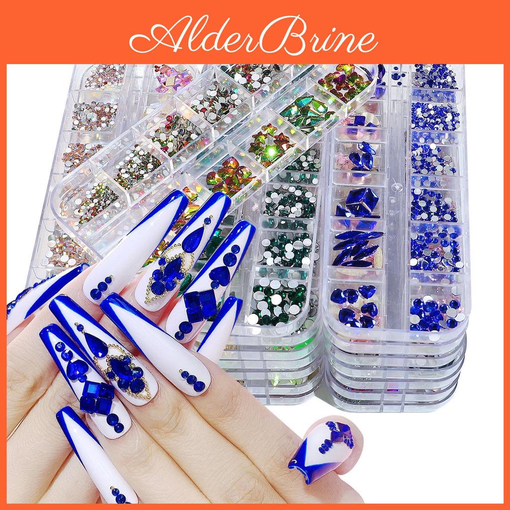 Mixed Flatback Gridsbox Design 12 Nail Rhinestones 3d Charms Stone Gems Nail Art Decorations
