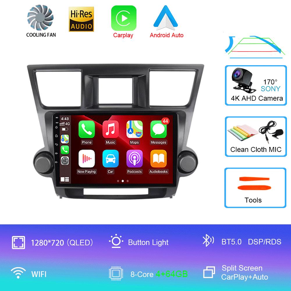 Android 14 Car Radio For Toyota Highlander 2 XU40 2007 - 2013 Multimedia Video Player Navigation GPS Carplay Android Auto 5G WIF
