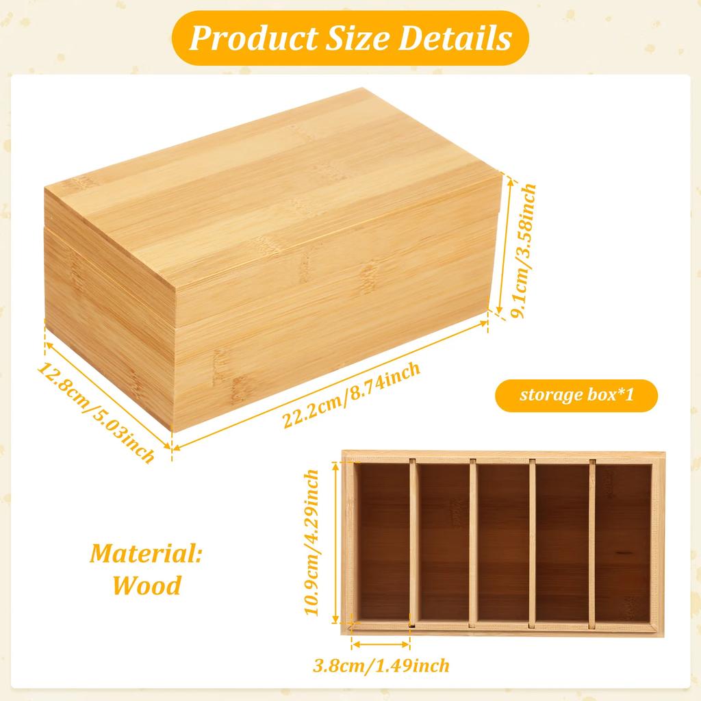 4/5 Slot Index Card Holder Set Wooden Desktop Storage Box with Lid Adjustable Divider File Note Holder Home Recipe Box Organizer