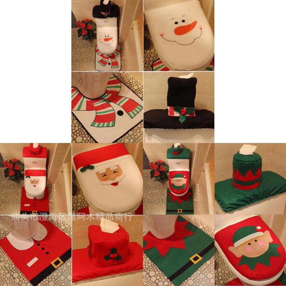 Holiday Cheer Santa Claus Toilet Lid Cover With Matching Rug And Tank Cover